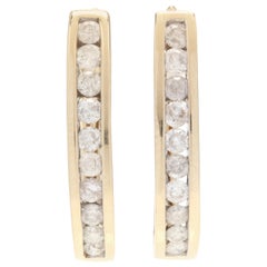 10 Karat Yellow Gold and .80 Carat Diamond Channel Set Hoop Earrings