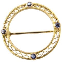 10 Karat Yellow Gold and Blue Topaz Brooch or Pin