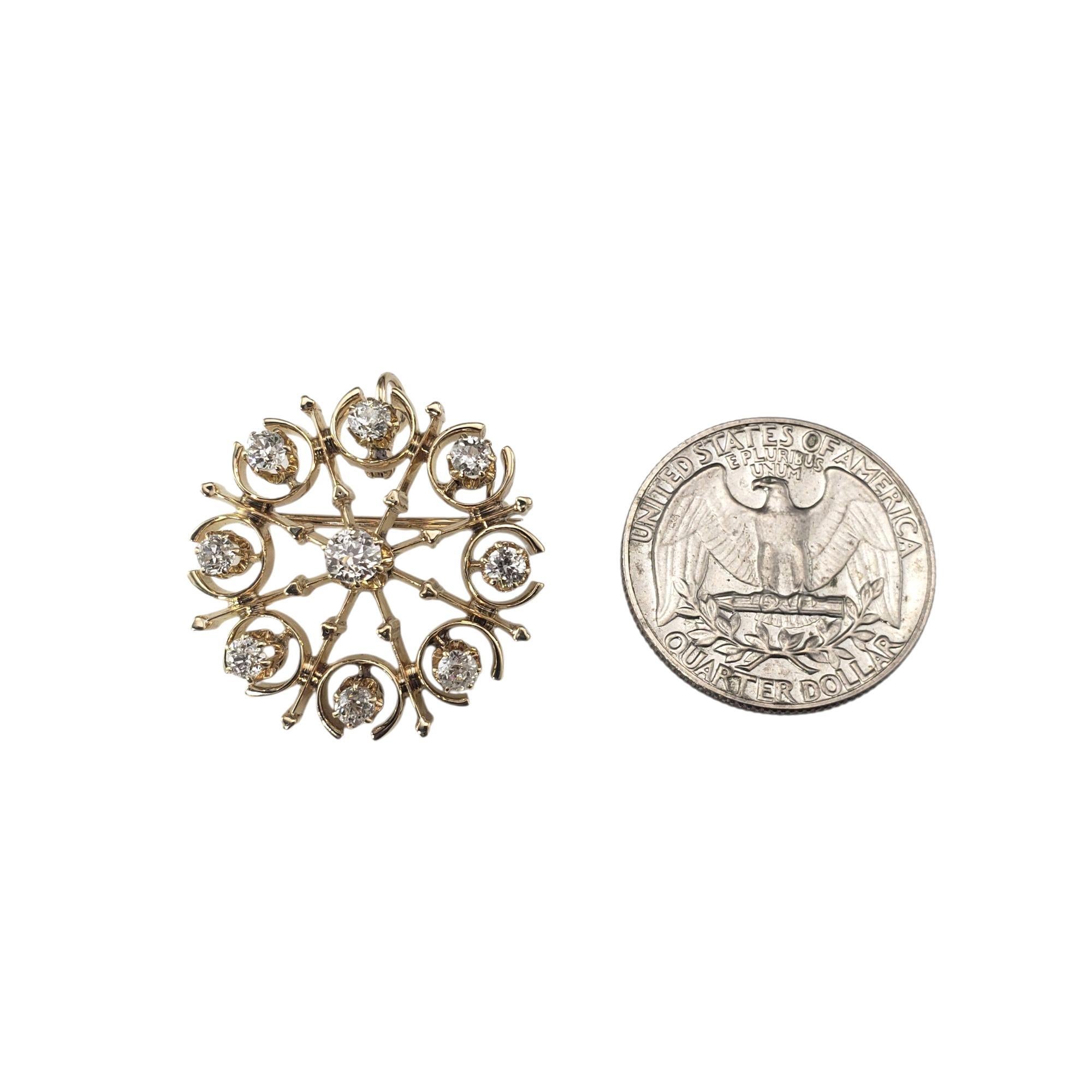 Taille vieille mine Broche/Pendentif en or jaune 10 carats et diamants #22221 en vente