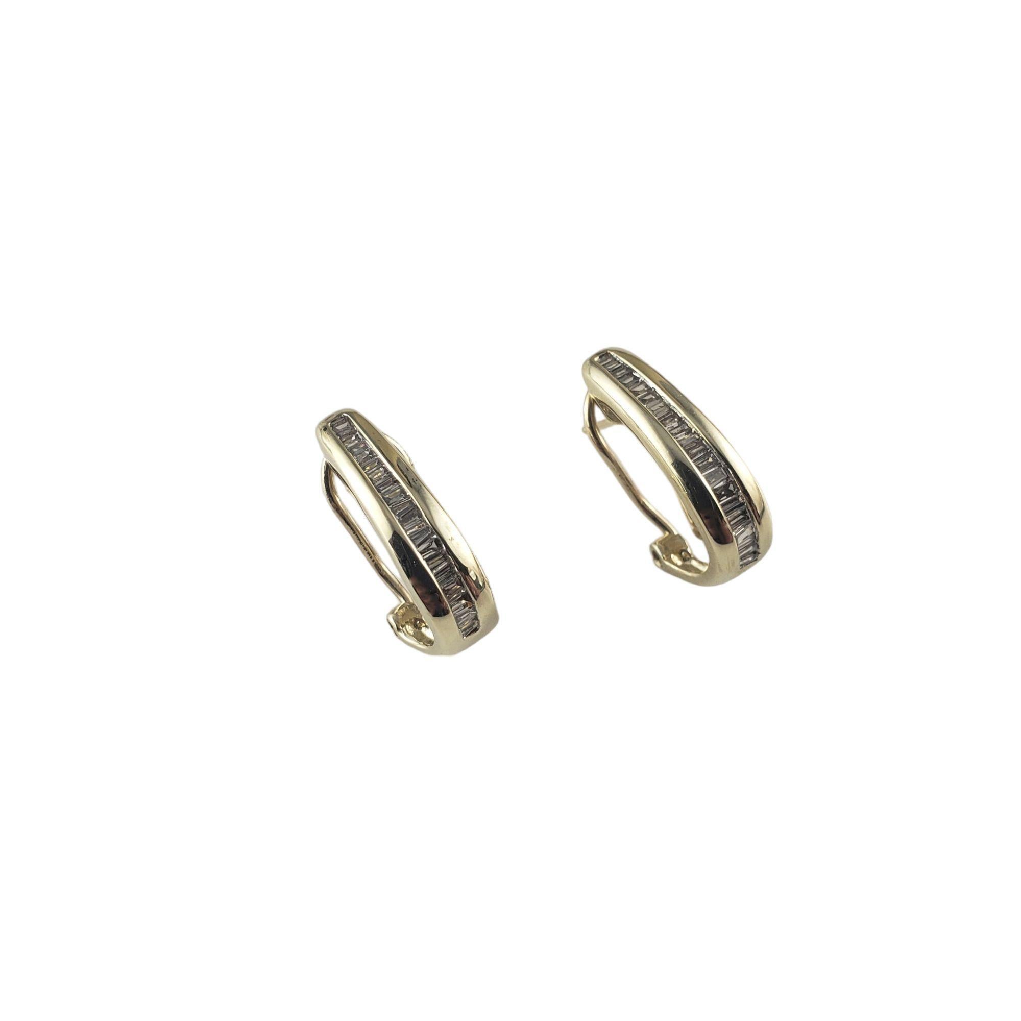 Baguette Cut 10 Karat Yellow Gold and Diamond Earrings #14935 For Sale