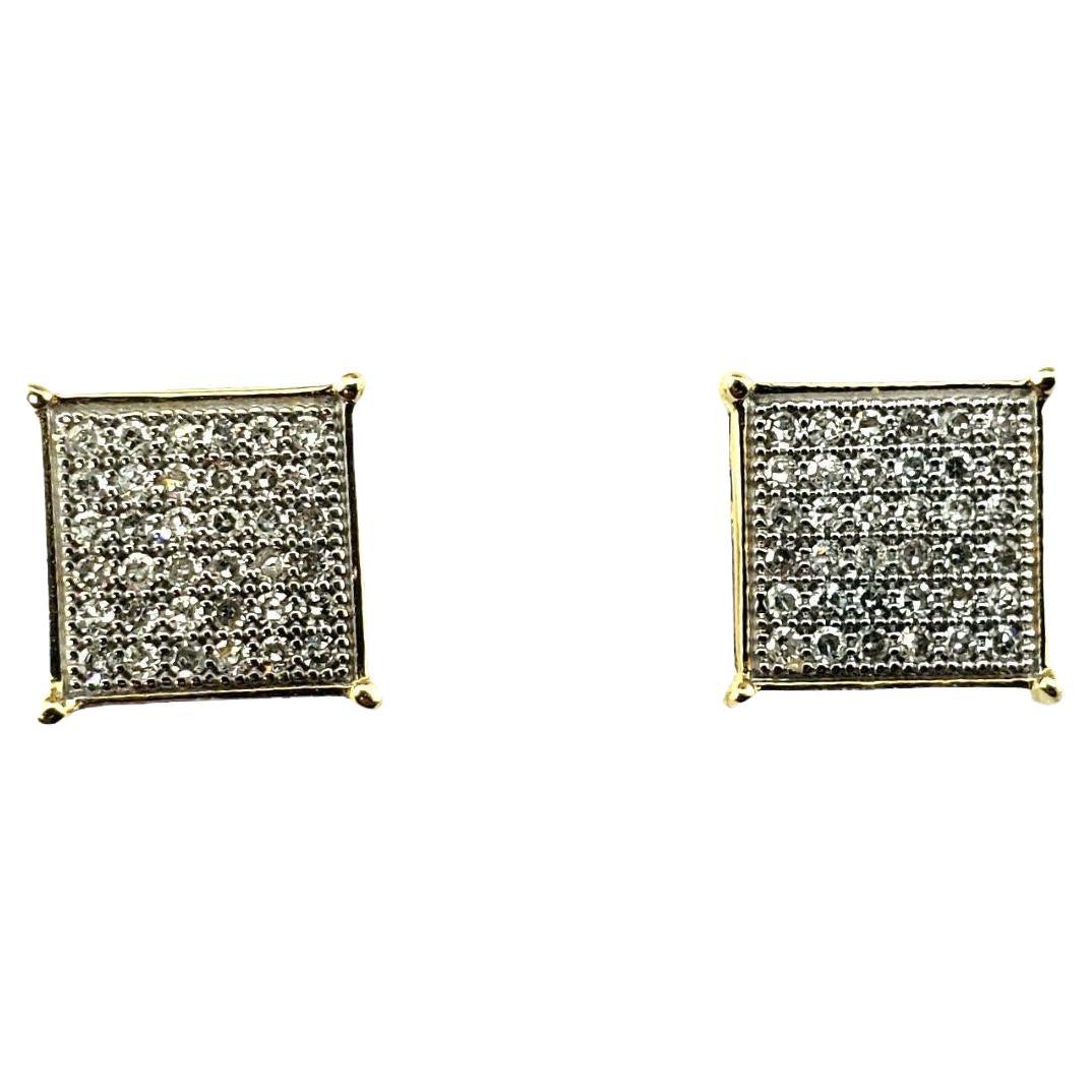 10 Karat Yellow Gold and Diamond Earrings #15275 For Sale