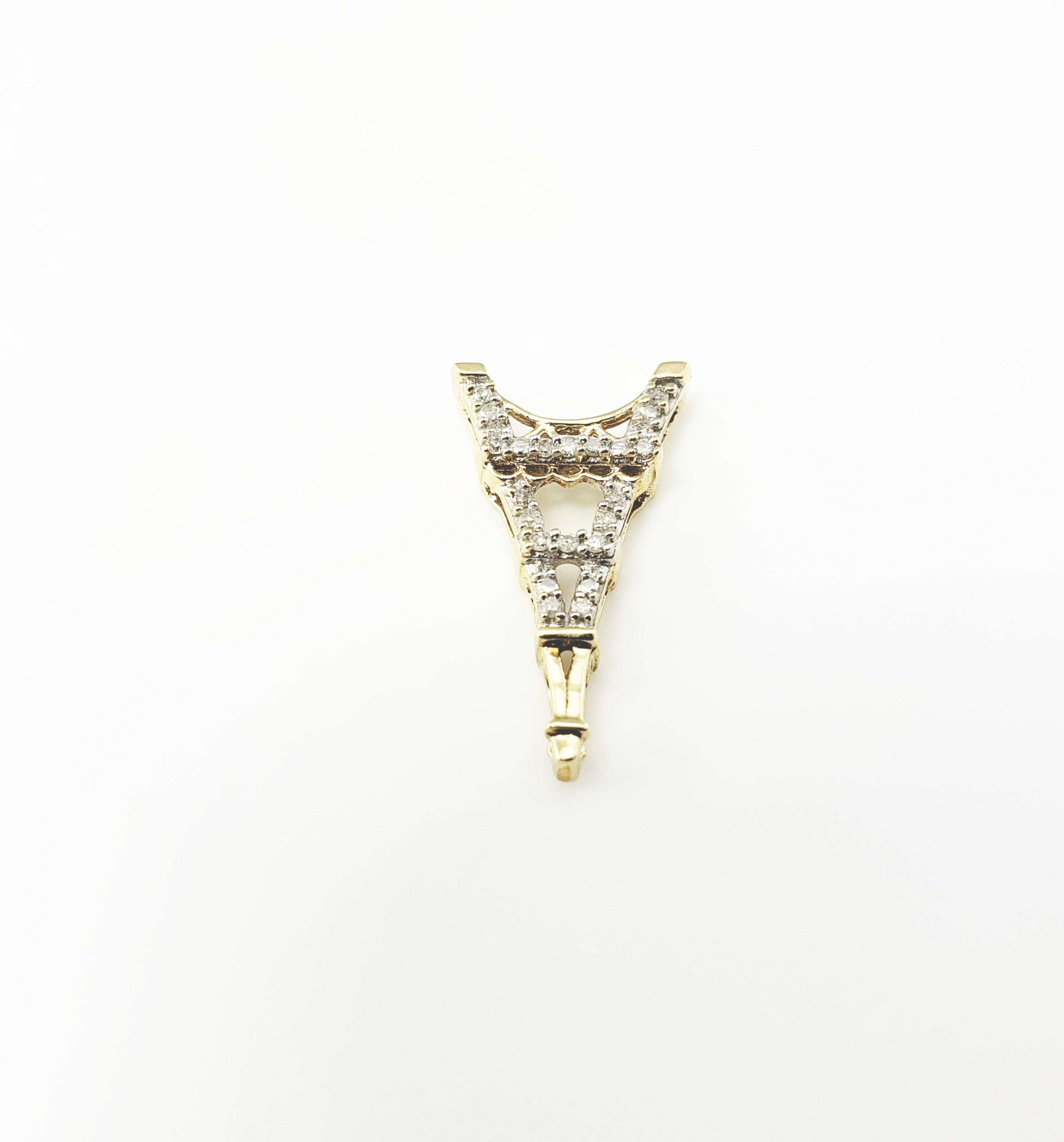 Round Cut 10 Karat Yellow Gold and Diamond Eiffel Tower Charm