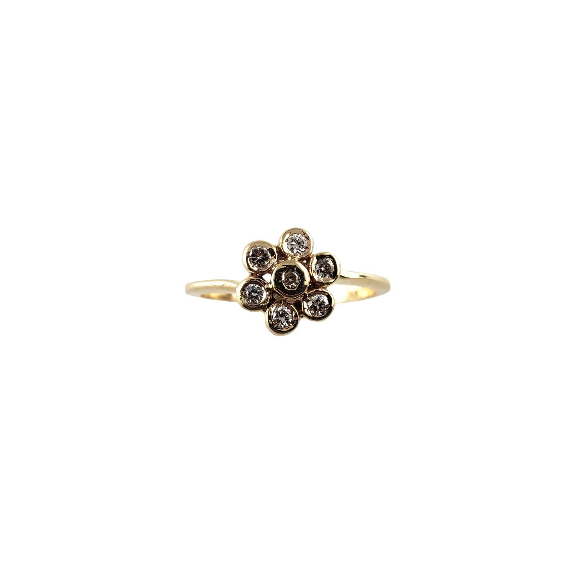 Round Cut 10 Karat Yellow Gold and Diamond Flower Ring For Sale