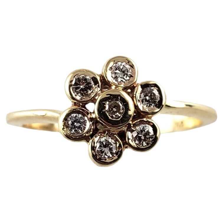 10 Karat Yellow Gold and Diamond Flower Ring For Sale