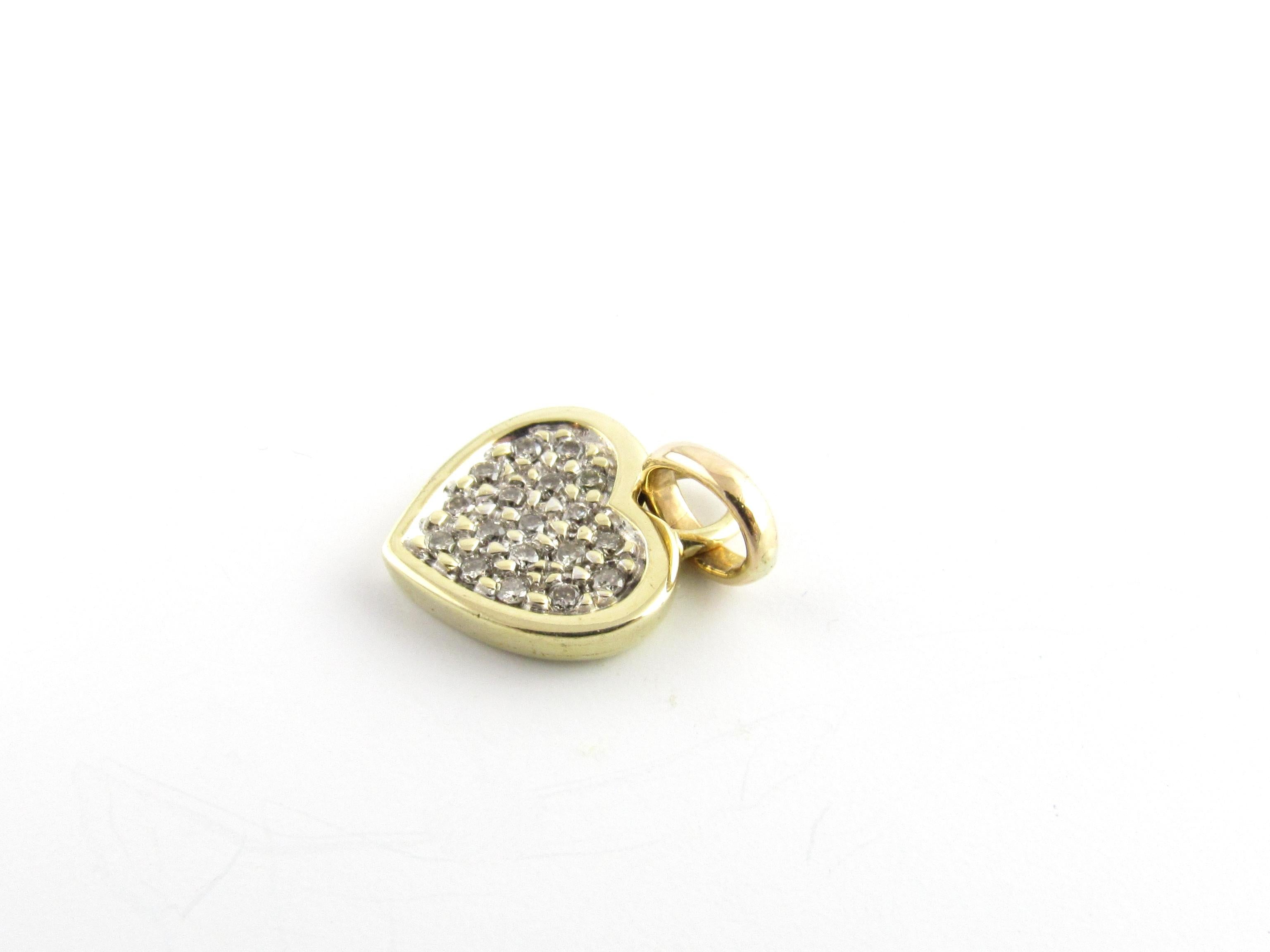 Round Cut 10 Karat Yellow Gold and Diamond Heart Pendant For Sale