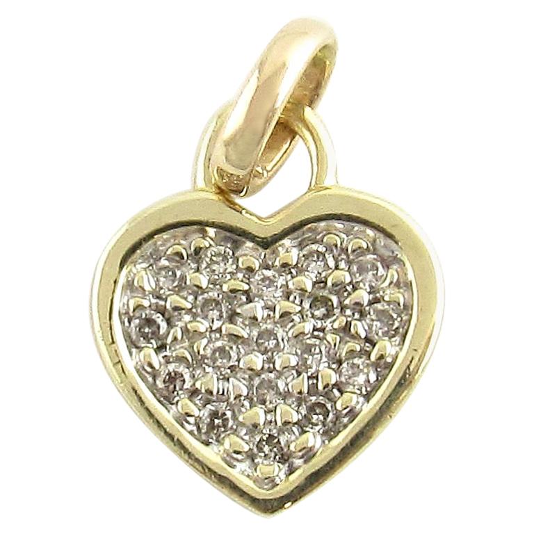 10 Karat Yellow Gold and Diamond Heart Pendant For Sale