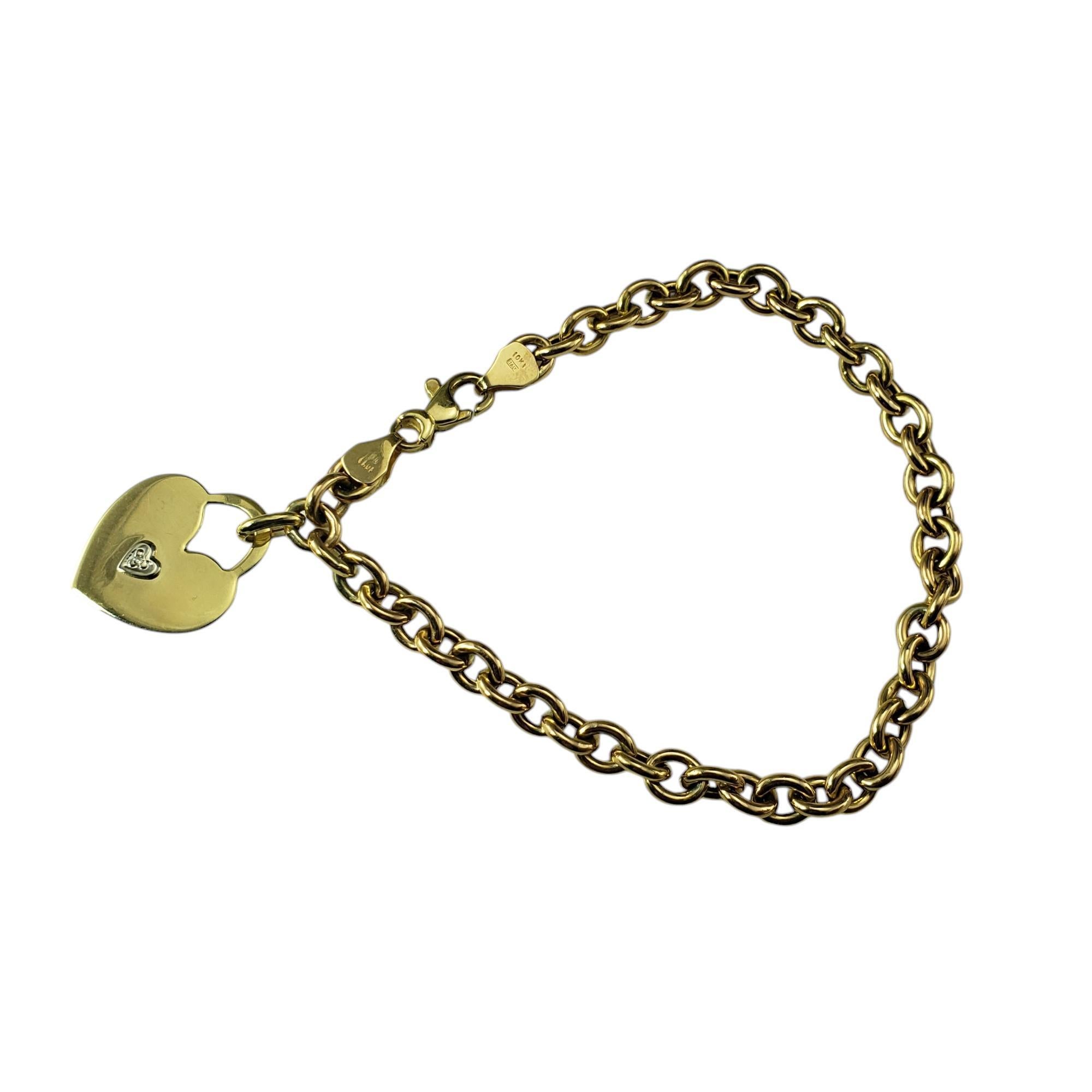Single Cut 10 Karat Yellow Gold and Diamond Heart Tag Link Bracelet #20586 For Sale