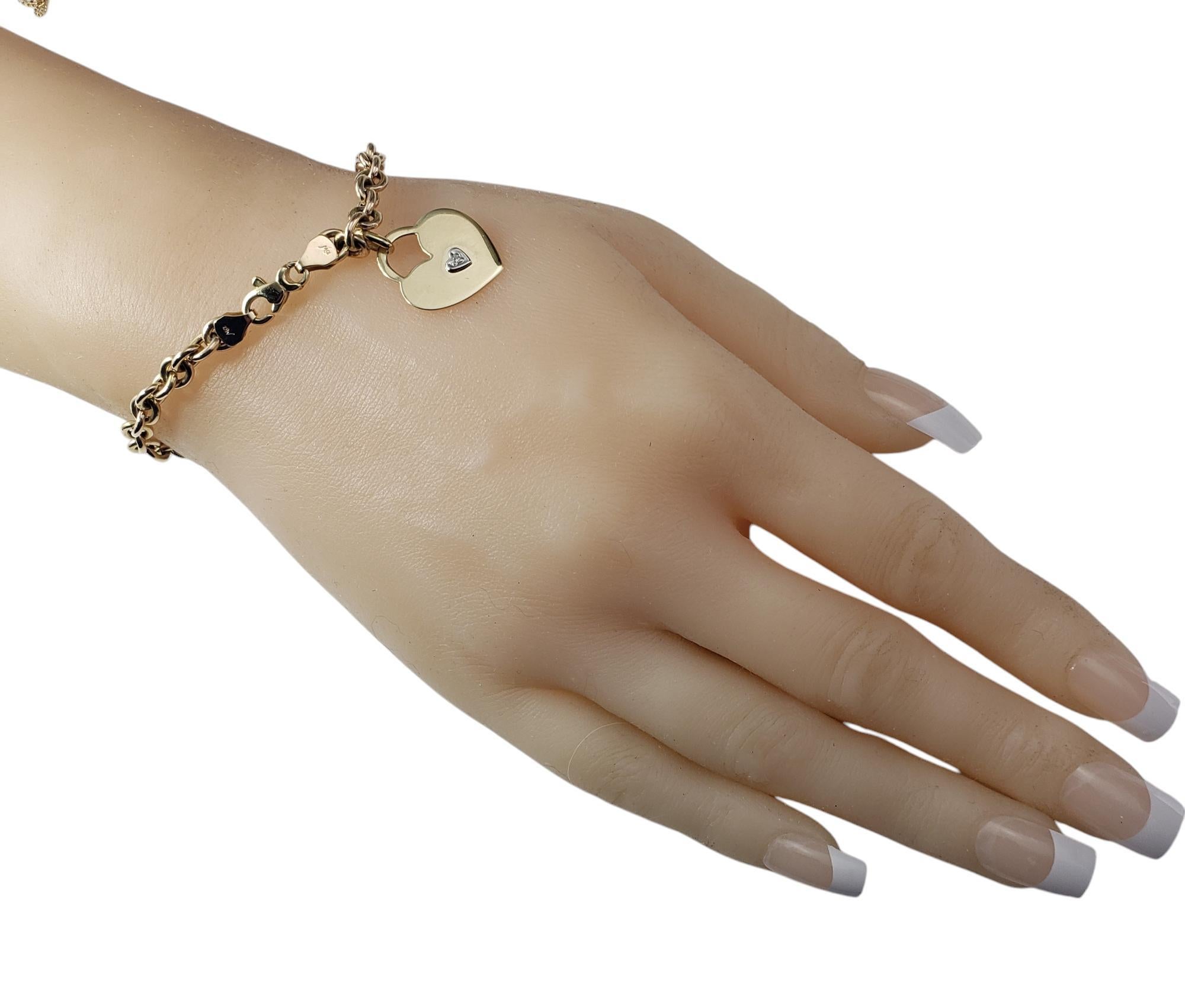10 Karat Yellow Gold and Diamond Heart Tag Link Bracelet #20586 For Sale 1