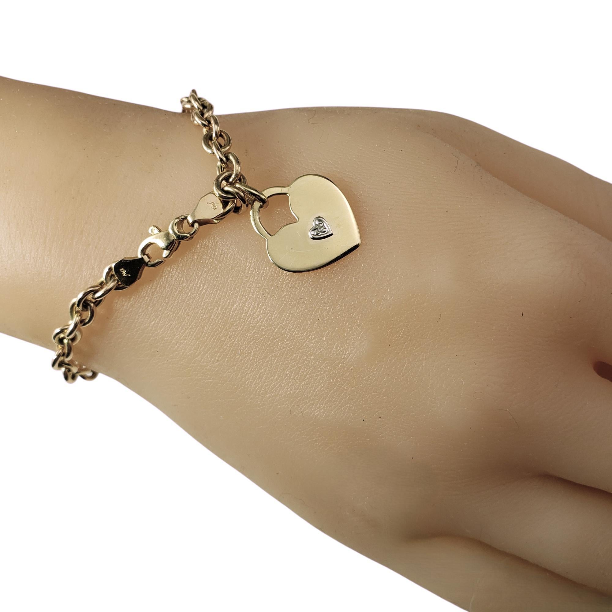 10 Karat Yellow Gold and Diamond Heart Tag Link Bracelet #20586 For Sale 2