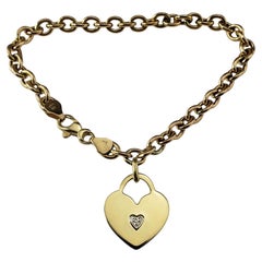 10 Karat Yellow Gold and Diamond Heart Tag Link Bracelet #20586