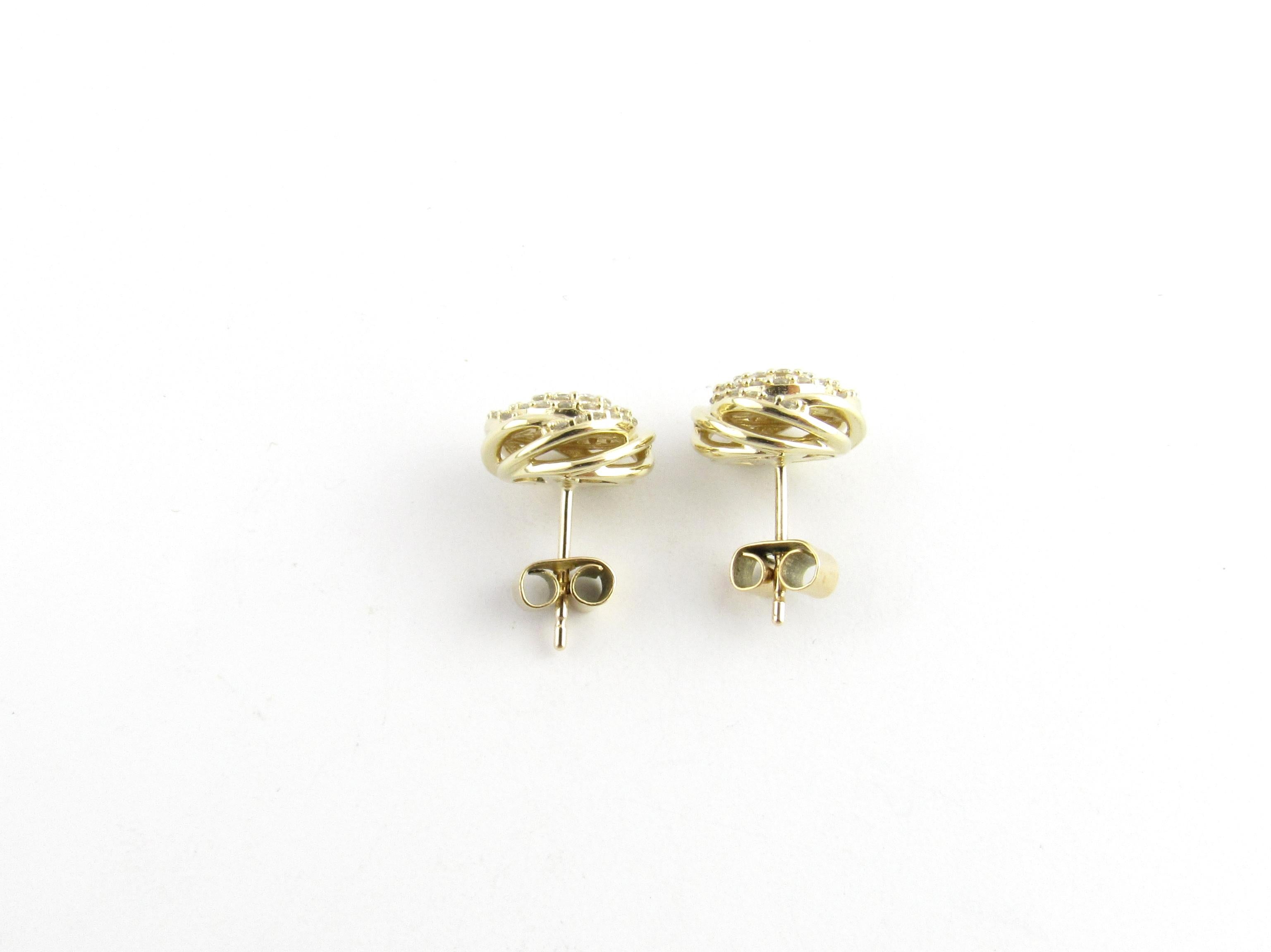 Round Cut 10 Karat Yellow Gold and Diamond Knot Earrings