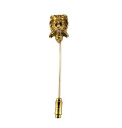 10 Karat Yellow Gold and Diamond Lion Head Stick Pin #18363