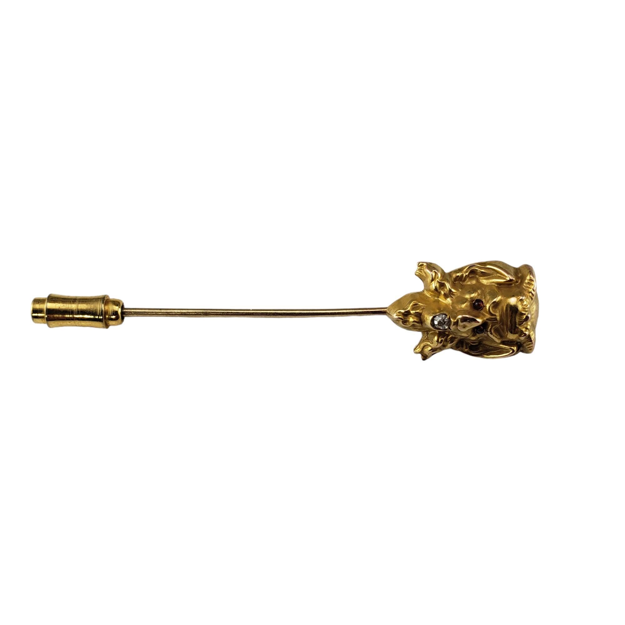 Single Cut 10 Karat Yellow Gold and Diamond Lion Head Stick Pin #18363 For Sale
