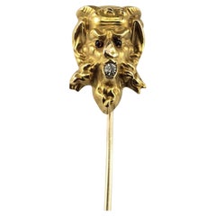 10 Karat Yellow Gold and Diamond Lion Head Stick Pin #18363