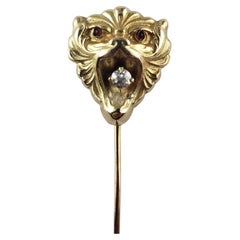 10 Karat Yellow Gold and Diamond Lion Stick Pin