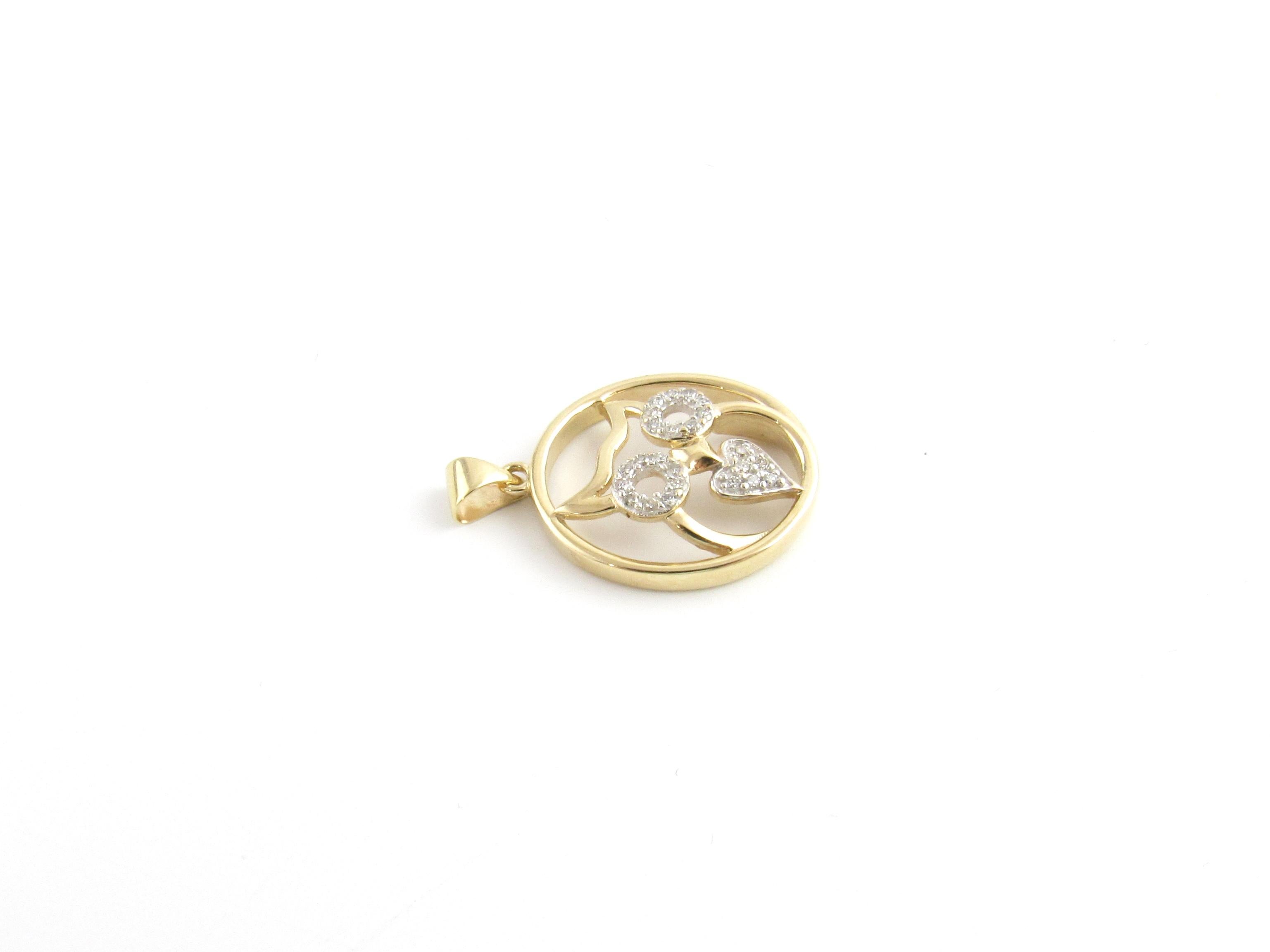 Women's 10 Karat Yellow Gold and Diamond Owl Pendant