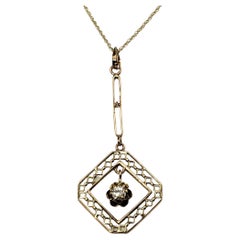 Vintage 10 Karat Yellow Gold and Diamond Pendant Necklace