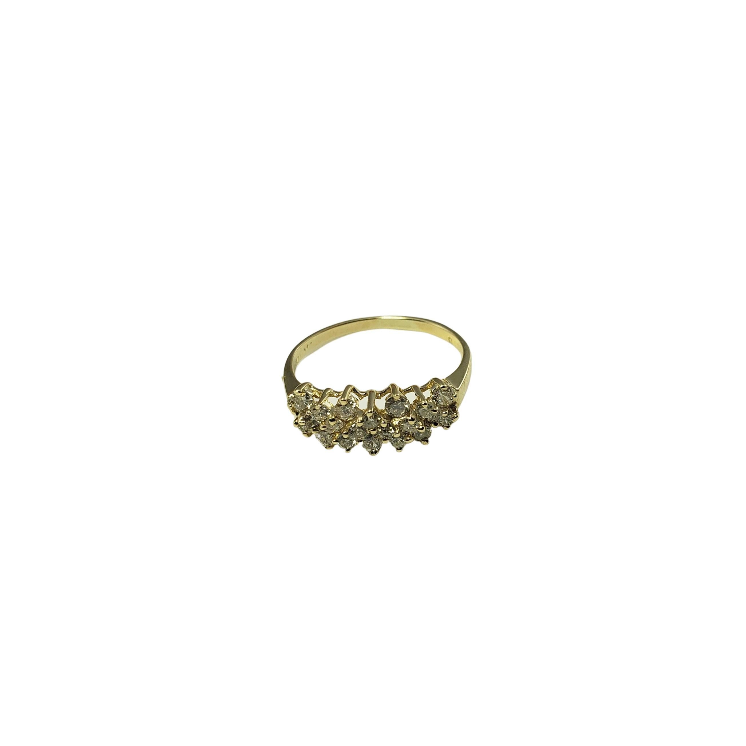 10 Karat Yellow Gold and Diamond Ring Size 7-

This sparkling ring features 20 round brilliant cut diamond set in classic 10K yellow gold.  Width:  7 mm.  Shank: 1.5 mm.

Approximate total diamond weight:  .45 ct.

Diamond color: I-K

Diamond