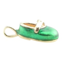 Vintage 10 Karat Yellow Gold and Green Enamel Baby Shoe Charm