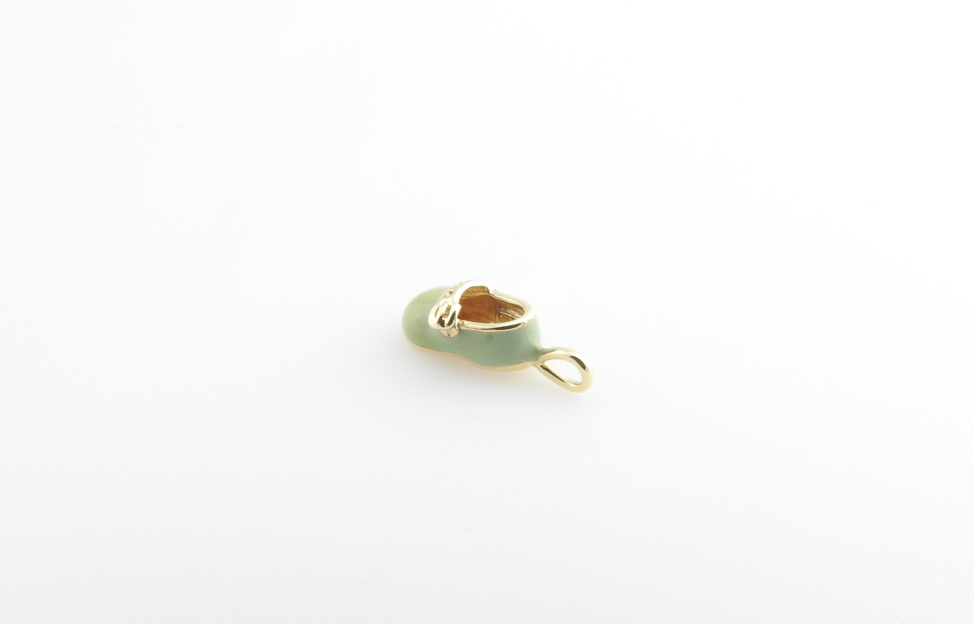 10 Karat Yellow Gold and Light Green Enamel Baby Shoe Charm 1