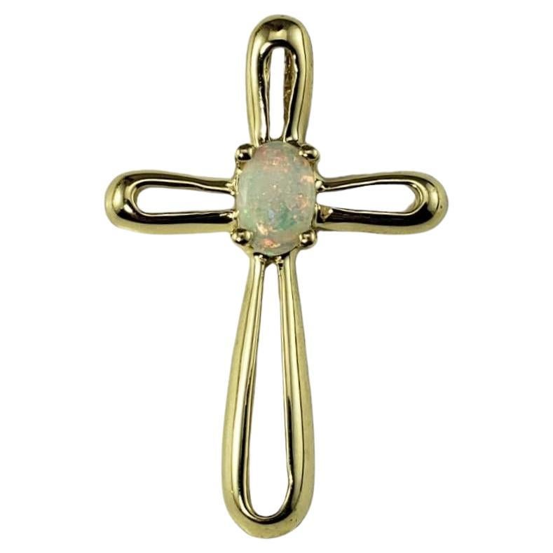 10 Karat Yellow Gold and Opal Cross Pendant #17092 For Sale