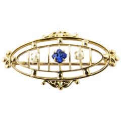 Vintage 10 Karat Yellow Gold and Pearl Brooch or Pin