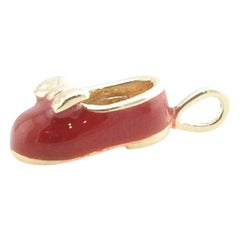 Vintage 10 Karat Yellow Gold and Red Enamel Baby Shoe Charm