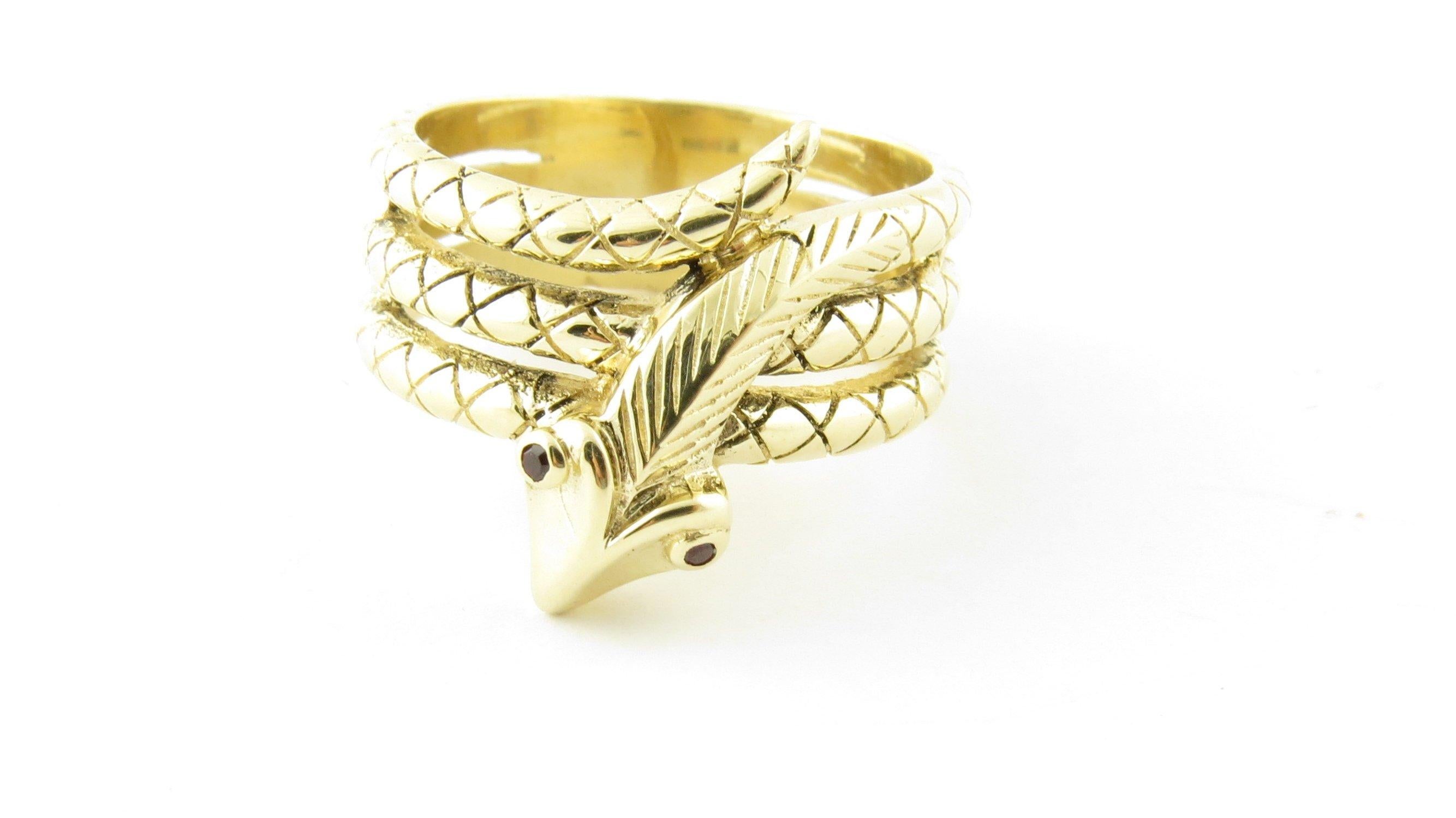 Women's 10 Karat Yellow Gold and Ruby Snake Ring