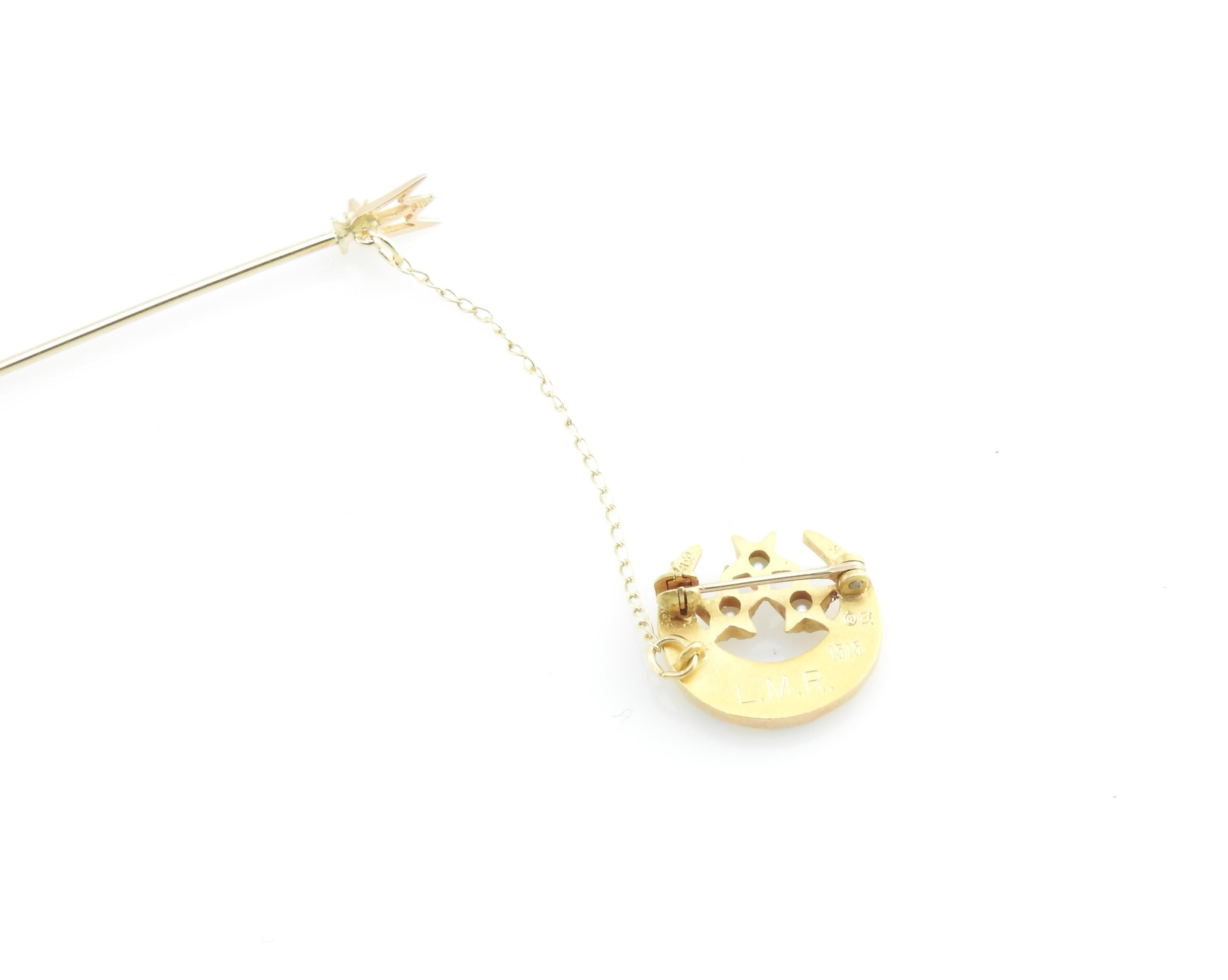 Women's 10 Karat Yellow Gold and Seed Pearl Crescent Moon Stick Pin