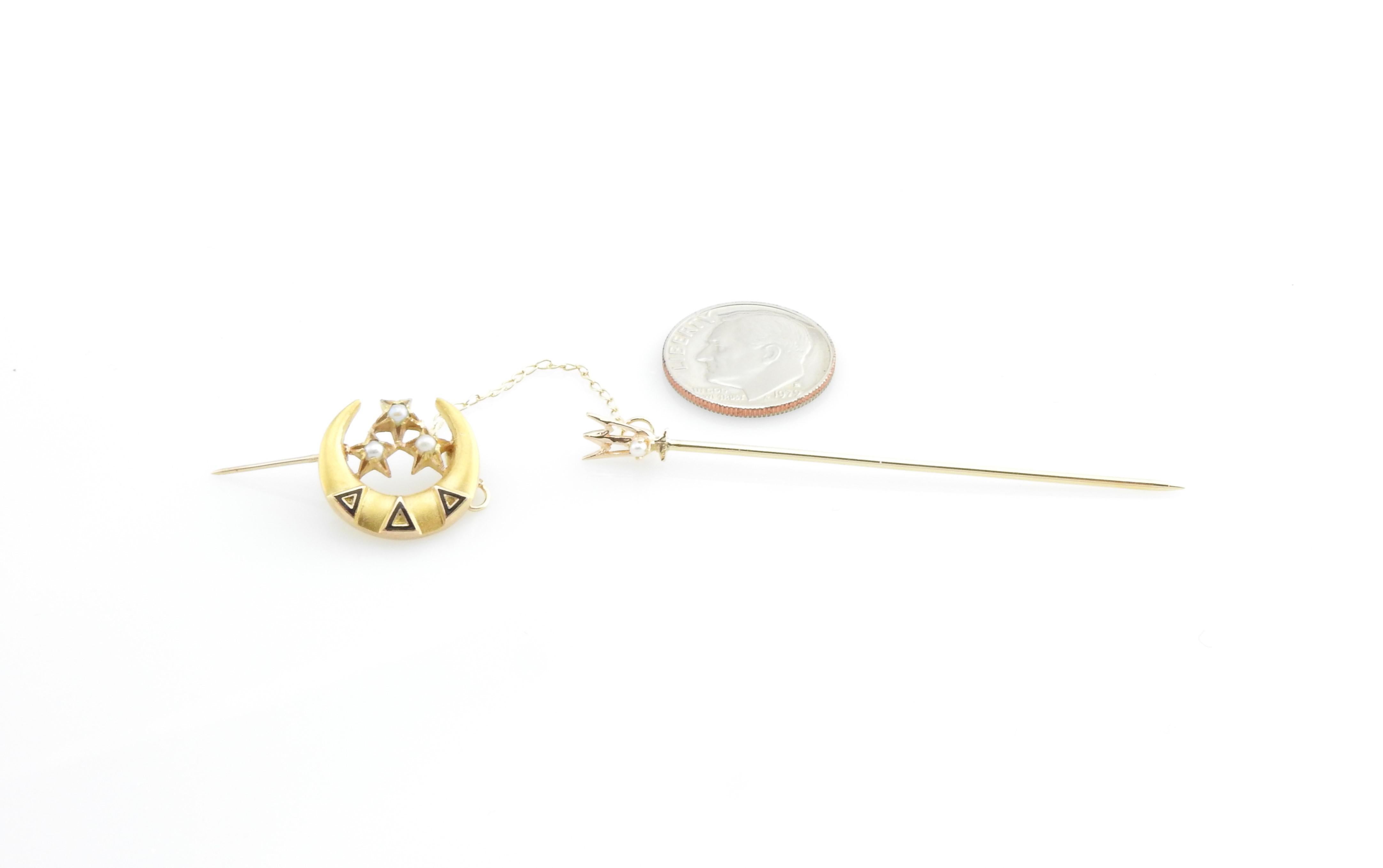 10 Karat Yellow Gold and Seed Pearl Crescent Moon Stick Pin 2