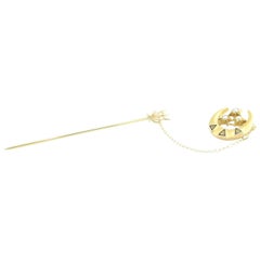 Vintage 10 Karat Yellow Gold and Seed Pearl Crescent Moon Stick Pin
