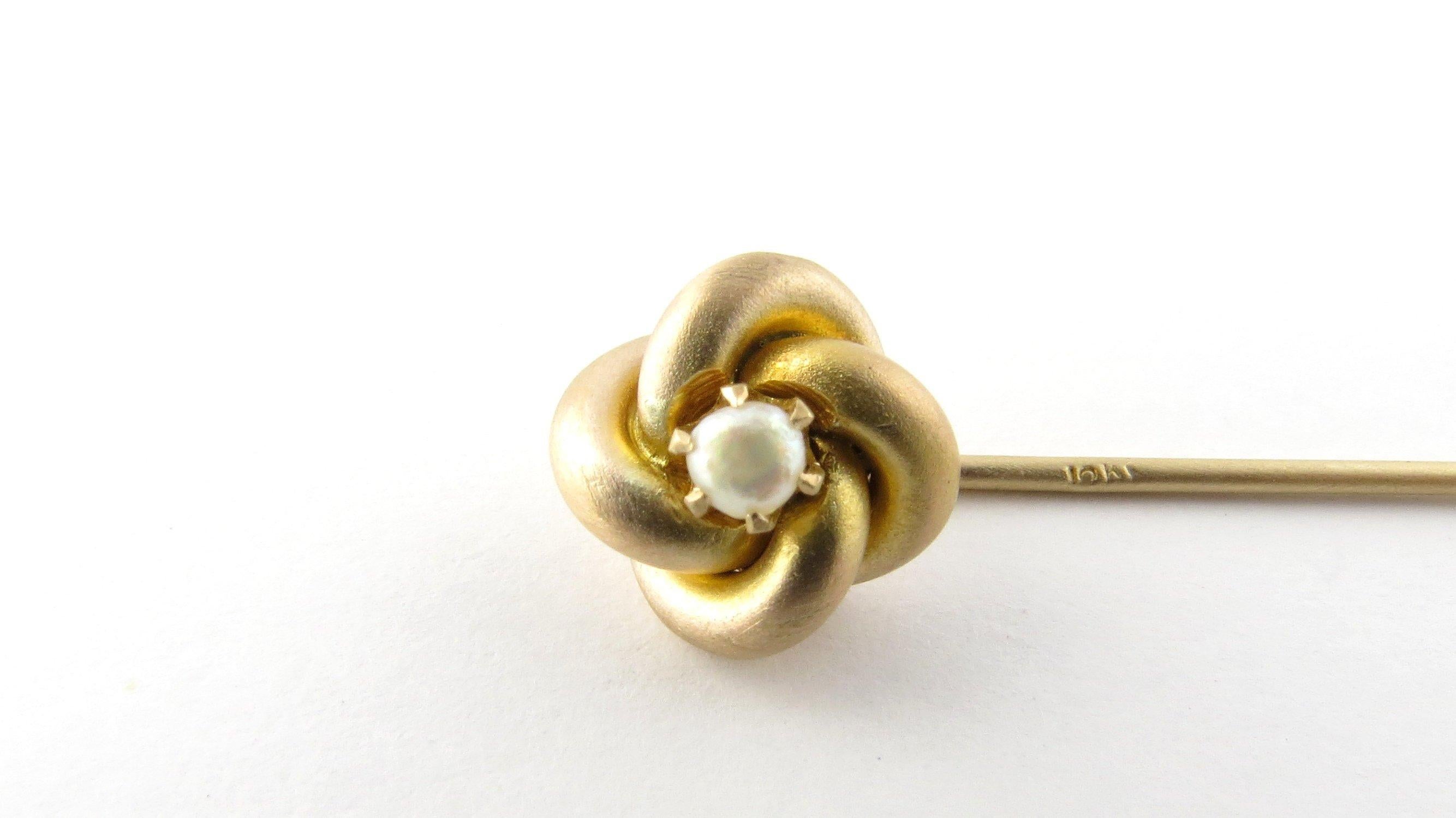 Vintage 10 Karat Yellow Gold and Seed Pearl Stick Pin- 
This elegant stick pin features a lovely 