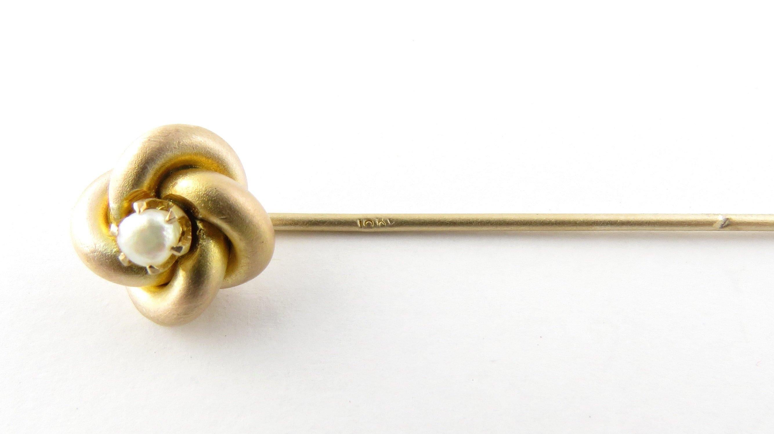 10 Karat Yellow Gold and Seed Pearl Stick Pin 1