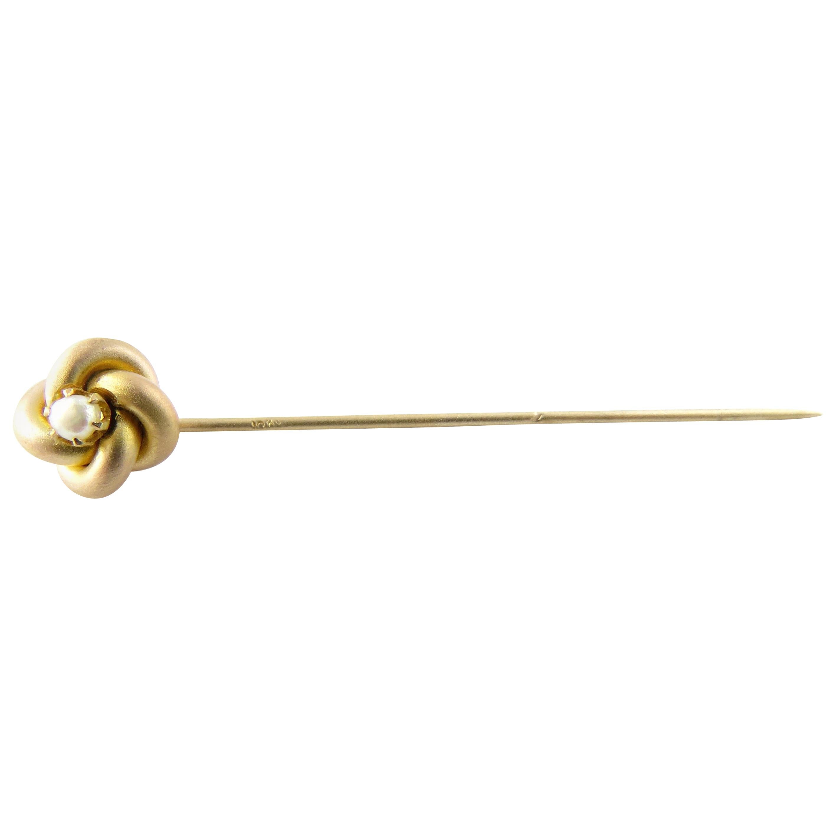 10 Karat Yellow Gold and Seed Pearl Stick Pin