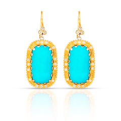 10 Karat Yellow Gold and Turquoise Diamond Earring Suneera