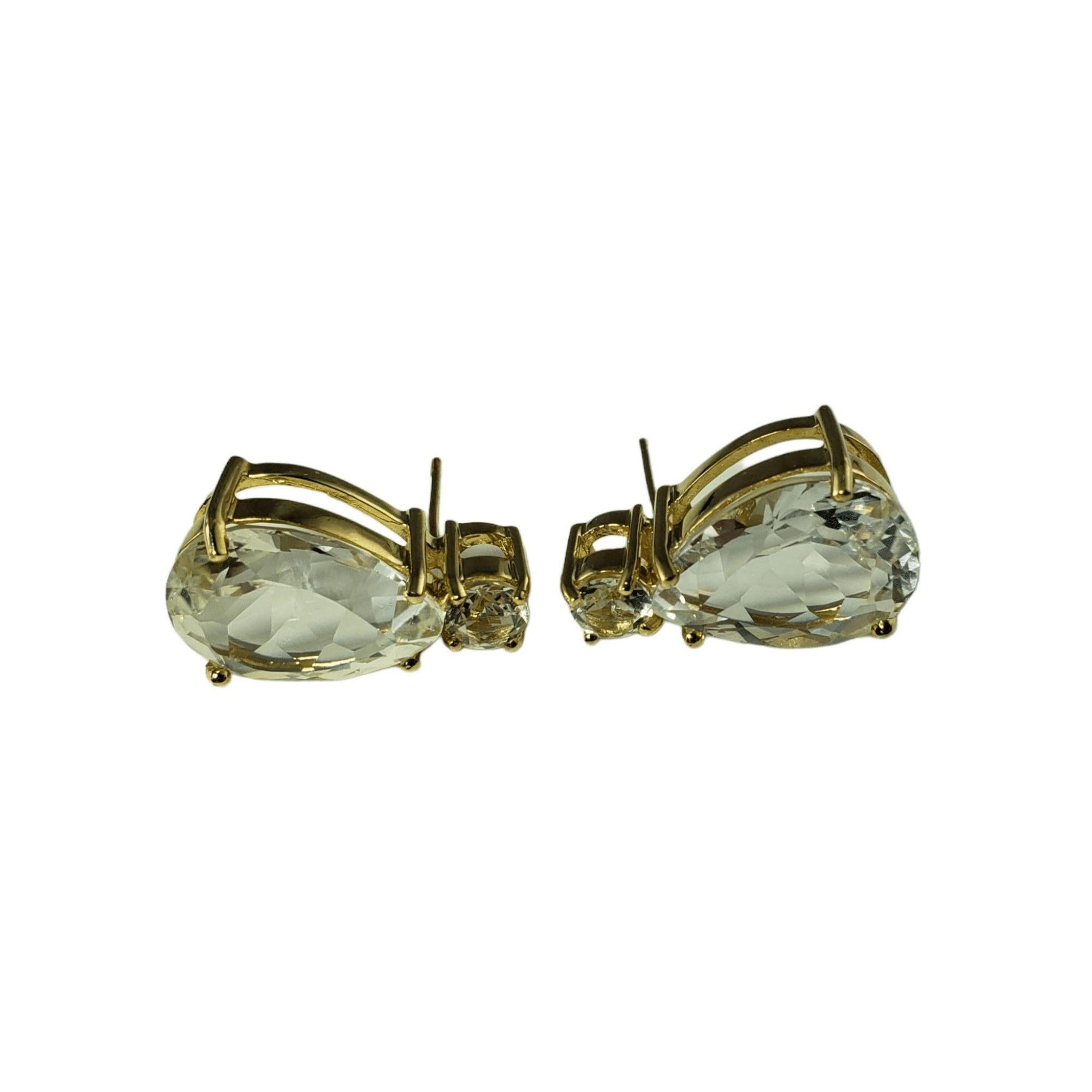 Pear Cut 10 Karat Yellow Gold and White Topaz Earrings #13696 For Sale