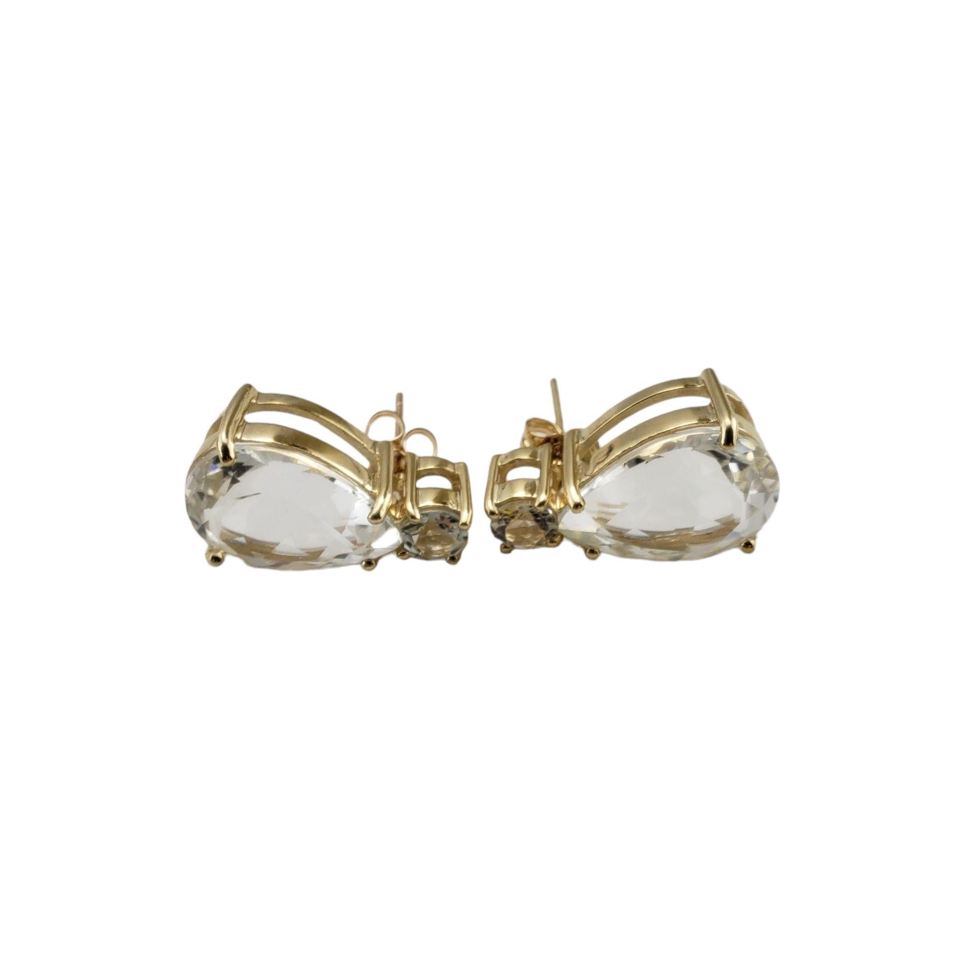 Pear Cut 10 Karat Yellow Gold and White Topaz Earrings #13338 For Sale