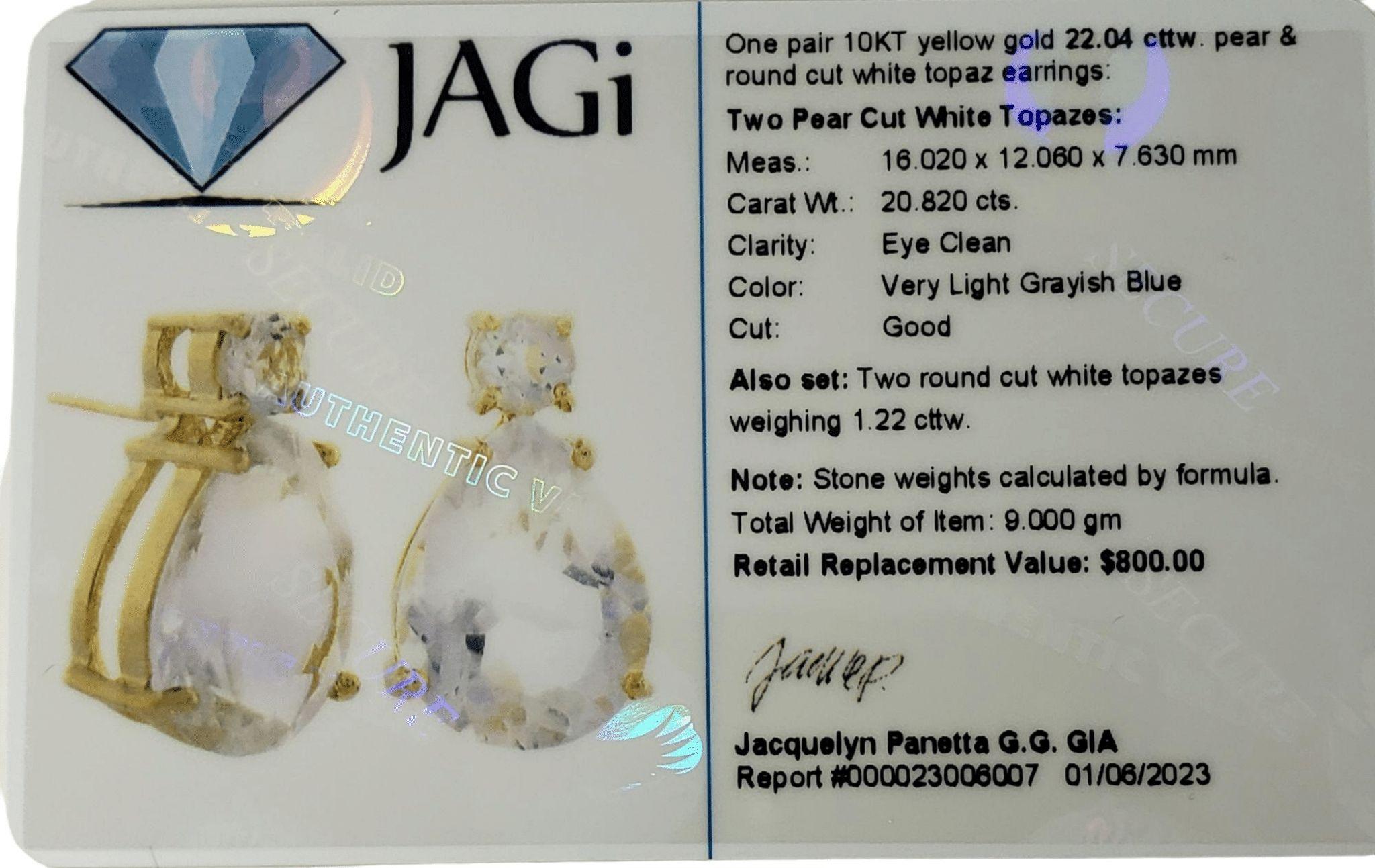 10 Karat Yellow Gold and White Topaz Earrings #13696 For Sale 2