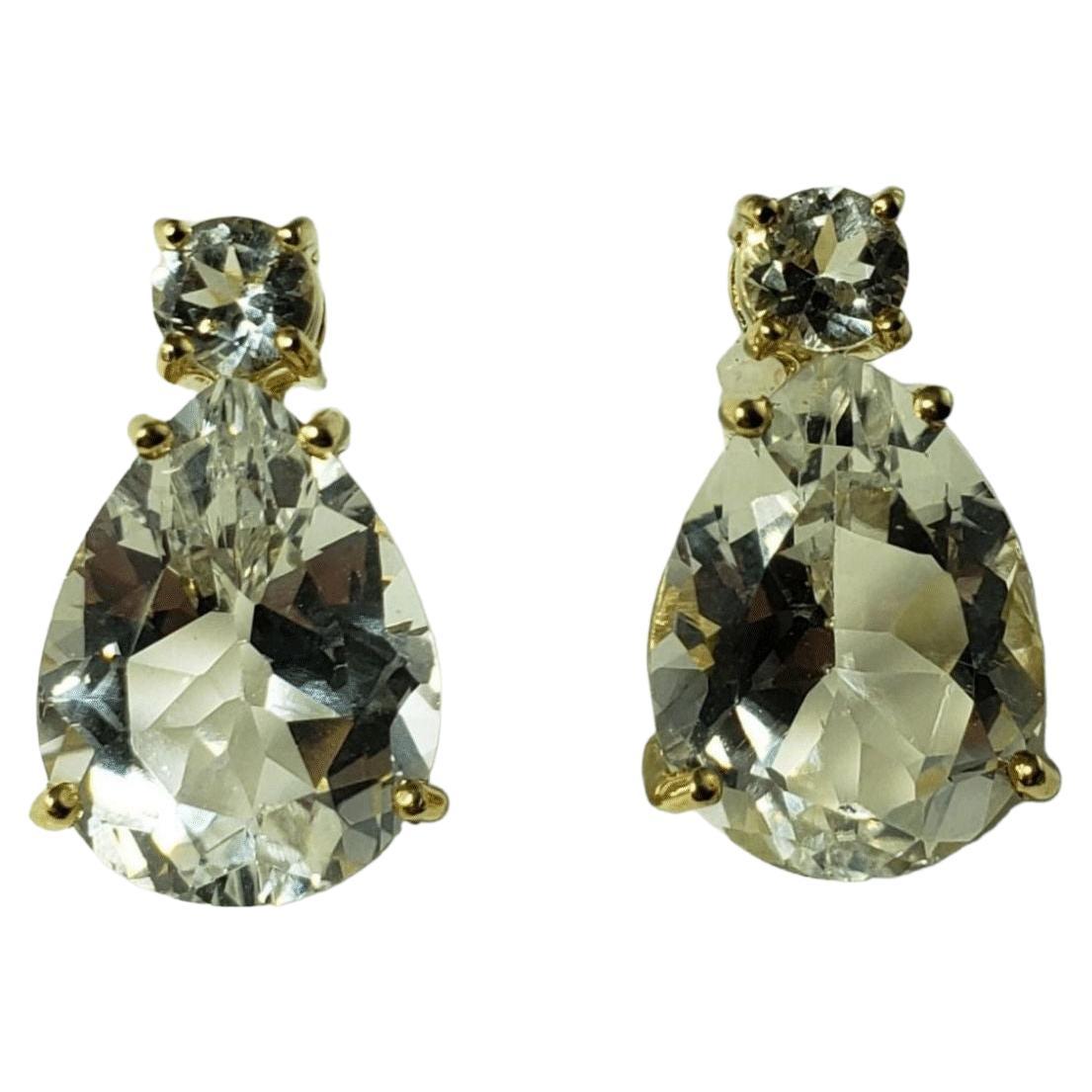 10 Karat Yellow Gold and White Topaz Earrings #13696 For Sale