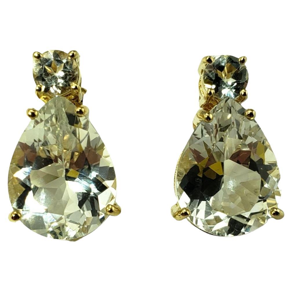 10 Karat Yellow Gold and White Topaz Earrings #13338 For Sale