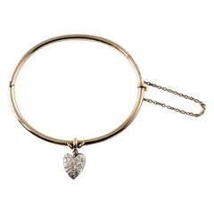 10 Karat Yellow Gold Bangle Bracelet Dangling Diamond Heart