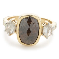 10 Karat Yellow Gold Bezel Set Cushion Cut Galaxy Diamond Ring