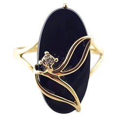 Bague en or jaune 10 carats Onyx noir et diamant Taille 7 #19183
