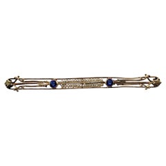 Vintage 10 Karat Yellow Gold Blue Glass and Seed Pearl Pin #16034