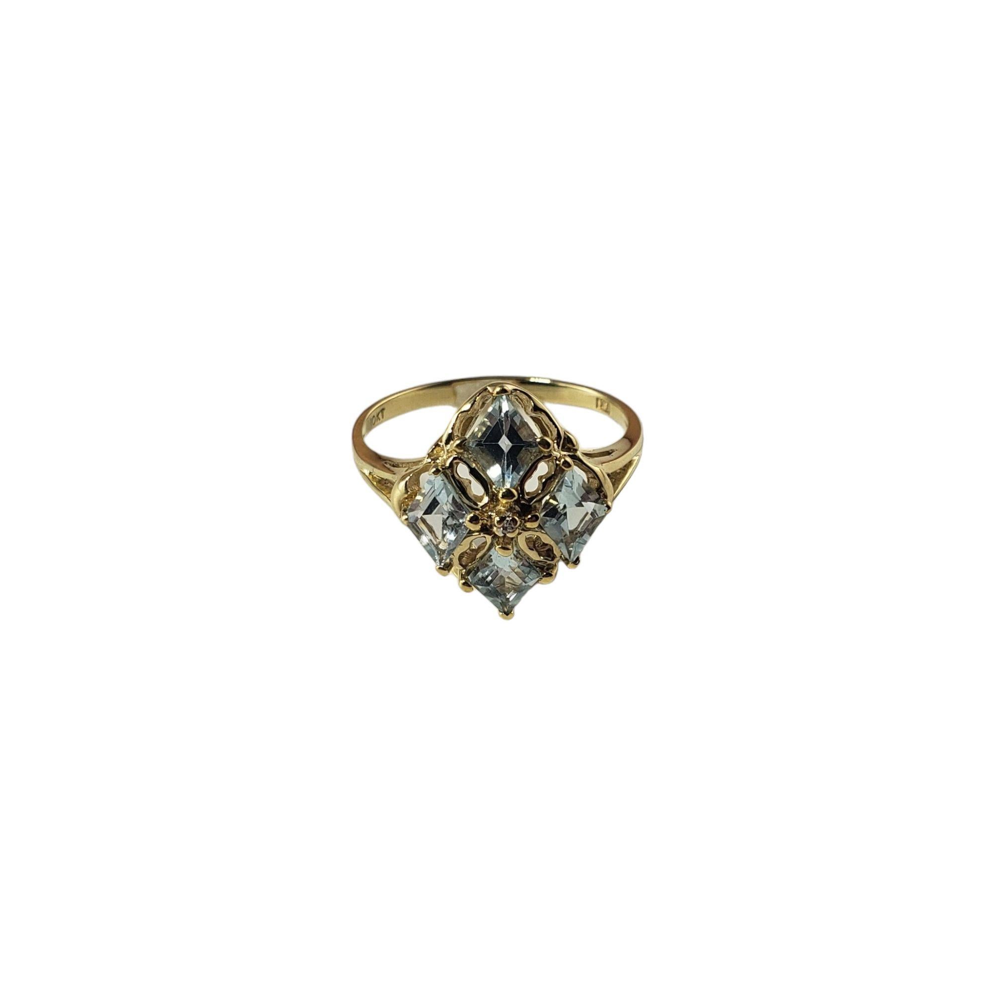 Round Cut 10 Karat Yellow Gold Blue Topaz and Diamond Ring #14036 For Sale
