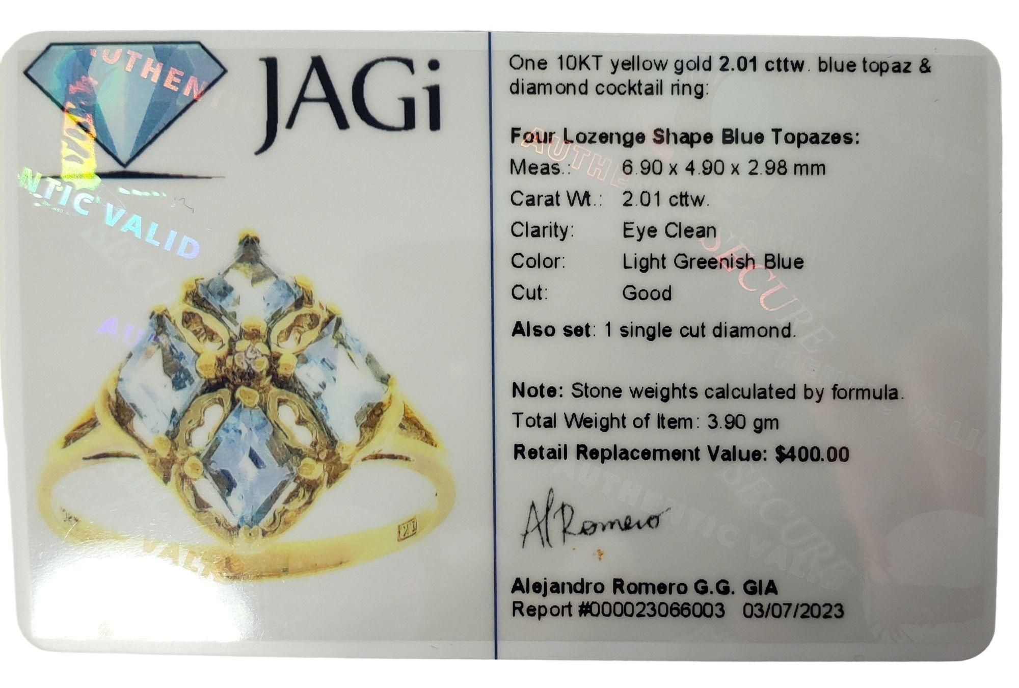 Women's 10 Karat Yellow Gold Blue Topaz and Diamond Ring #14036 For Sale