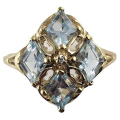 Vintage 10 Karat Yellow Gold Blue Topaz and Diamond Ring #14036