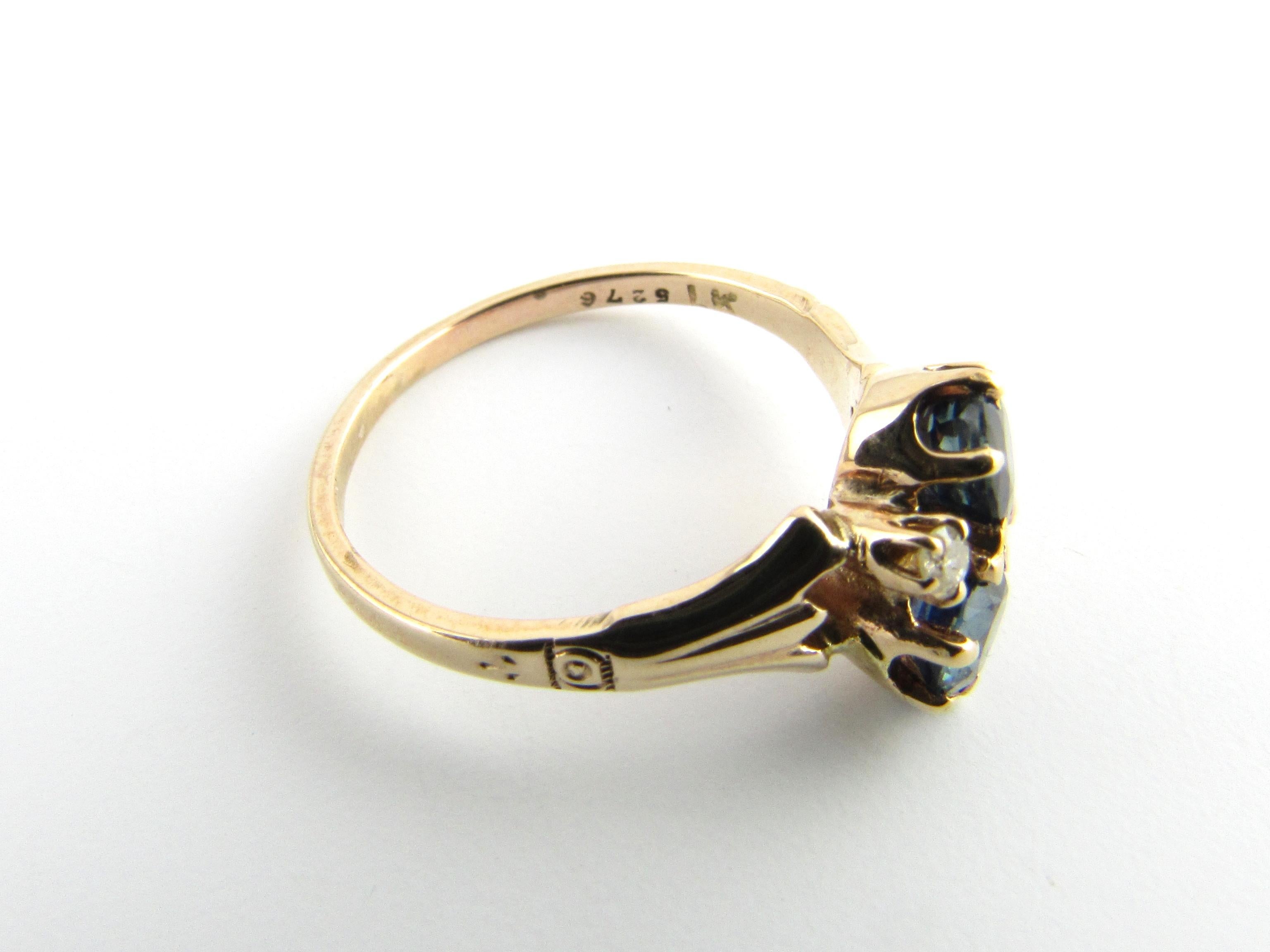 10 Karat Yellow Gold Blue Topaz and Diamond Ring In Good Condition In Washington Depot, CT