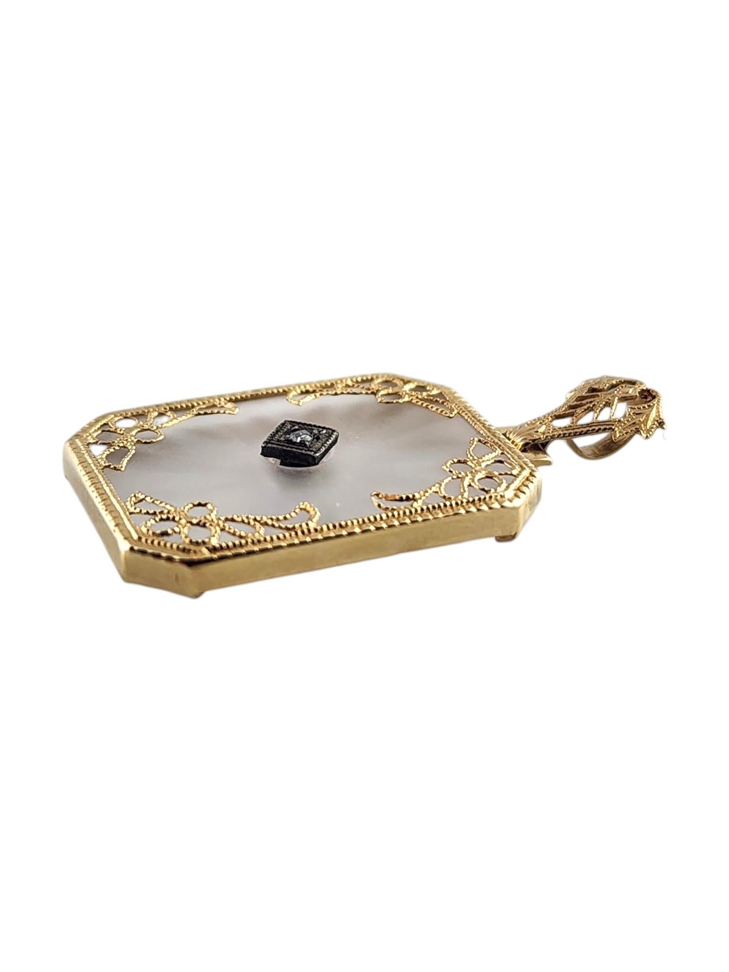 Single Cut 10 Karat Yellow Gold Camphor Glass and Diamond Pendant #19240