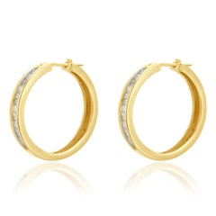 10 Karat Yellow Gold Channel Set Diamond Hoop Earrings